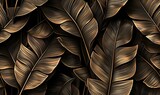 Grunge bronze banana leaves, palm. Tropical exotic seamless pattern. Hand-drawn dark vintage 3D illustration. Nature abstract background. Good for luxury wallpapers, cloth,  Generative AI