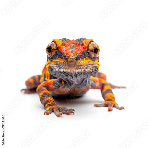 Brightly Colored Frog Sitting on Top of White Surface. Generative AI