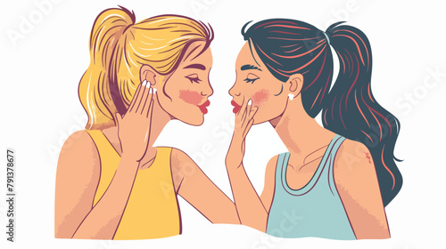 Gossip girls whispering in ear secrets. Woman whisper