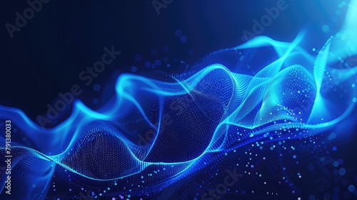 Beautiful abstract wave technology background with blue light, digital wave effect and business theme, Technology pattern abstract net lines with small dots on every line, style blue neon type 