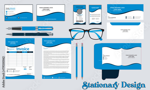 Corporate identity Stationery template design template set. Stationery template design with letterhead, Invoice and business card Id card, Envelope design medical folder design. 
