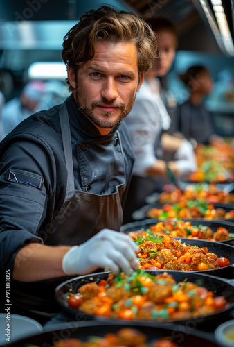 Chef preparing food in restaurant kitchen