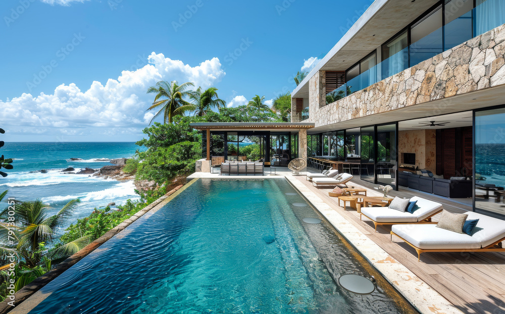 Fototapeta premium The infinity pool and deck of luxury villa in Bali