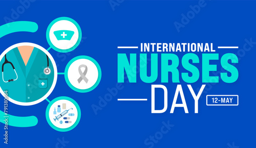 12 May is International Nurses Day background template. nurse dress, medical instrument, medicine, Medical and health care concept. use to background, banner, placard, card, and poster design.