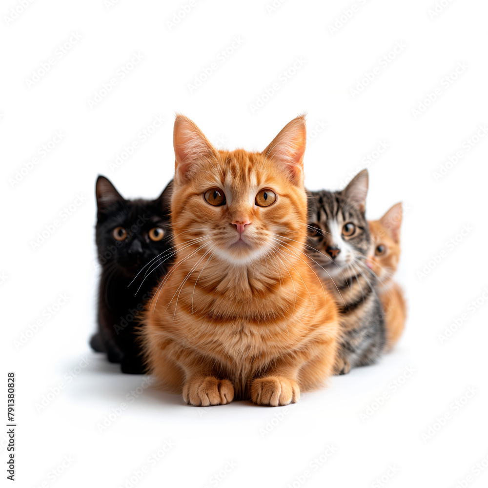 Group of Cats Sitting Together. Generative AI