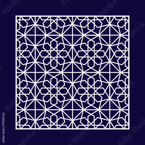 Islamic vector template decoration. Elegant arabesque in eastern style. Islam decorative symbol. Geometric floral motif for textile and fabric designs, arab holidays cards. Black, white colors