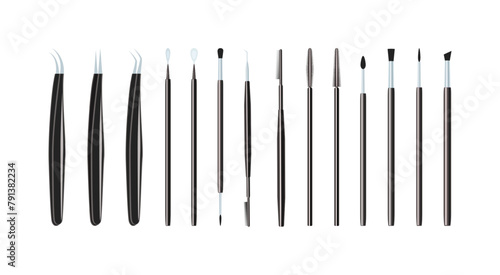 Make up brushes and tools set. vector illustration. Lashmaking  browmaking products collection. Beauty salons industry equipment. Cosmetics tools for beauty card and design  eyelashes extensions