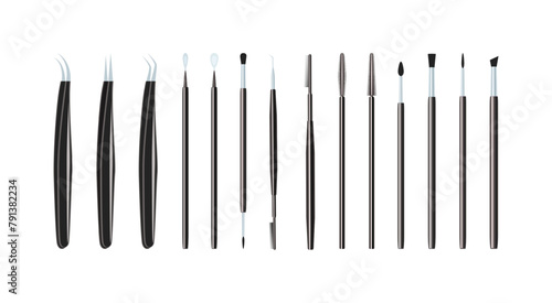 Make up brushes and tools set. vector illustration. Lashmaking, browmaking products collection. Beauty salons industry equipment. Cosmetics tools for beauty card and design, eyelashes extensions