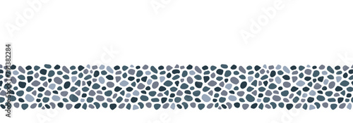 Stones seamless borders vector illustration. Grey paving seamless patterns. Smooth pebble and gravel template background. Doodle cobblestones, cute rounded shapes for interior,travel,spa salon design