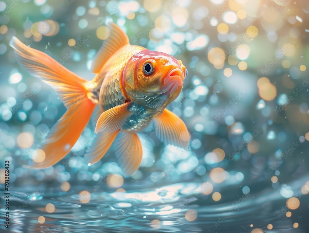 an incredibly beautiful aquarium fish jumping through the water