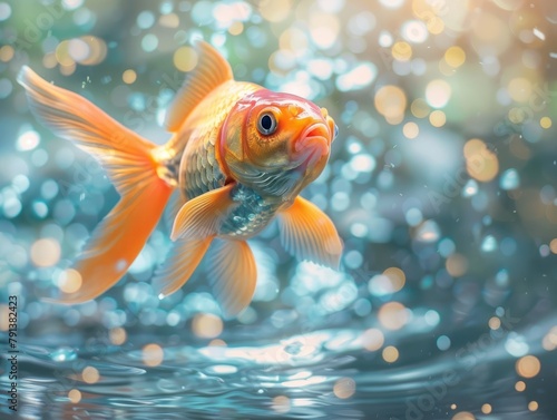 an incredibly beautiful aquarium fish jumping through the water