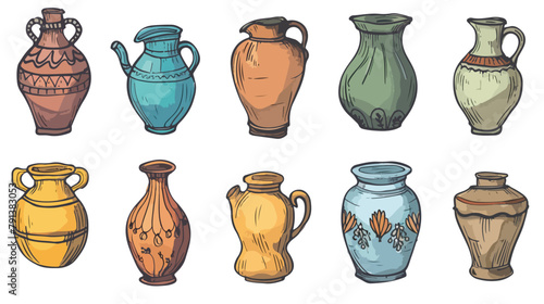 Hand drawn jug jar earthenware pot icon elements illustration