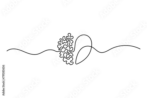 One continuous line drawing of half of a human brain and love in the shape of a heart logo icon. Philosophical of love and reason. Vector graphics post.