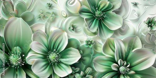 3d wallpaper mural abstract floral background with green flowers 3d mural flower for interior home, Generative AI