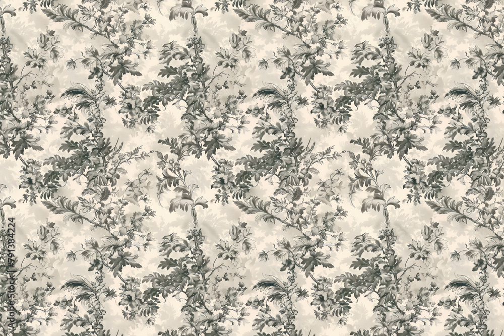 Obraz premium Toile floral pattern tapestry. Vintage botanical wallpaper pattern. Background image. Created with Generative AI technology