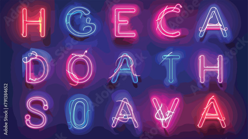 Realistic neon character typeset vector Hand drawn st