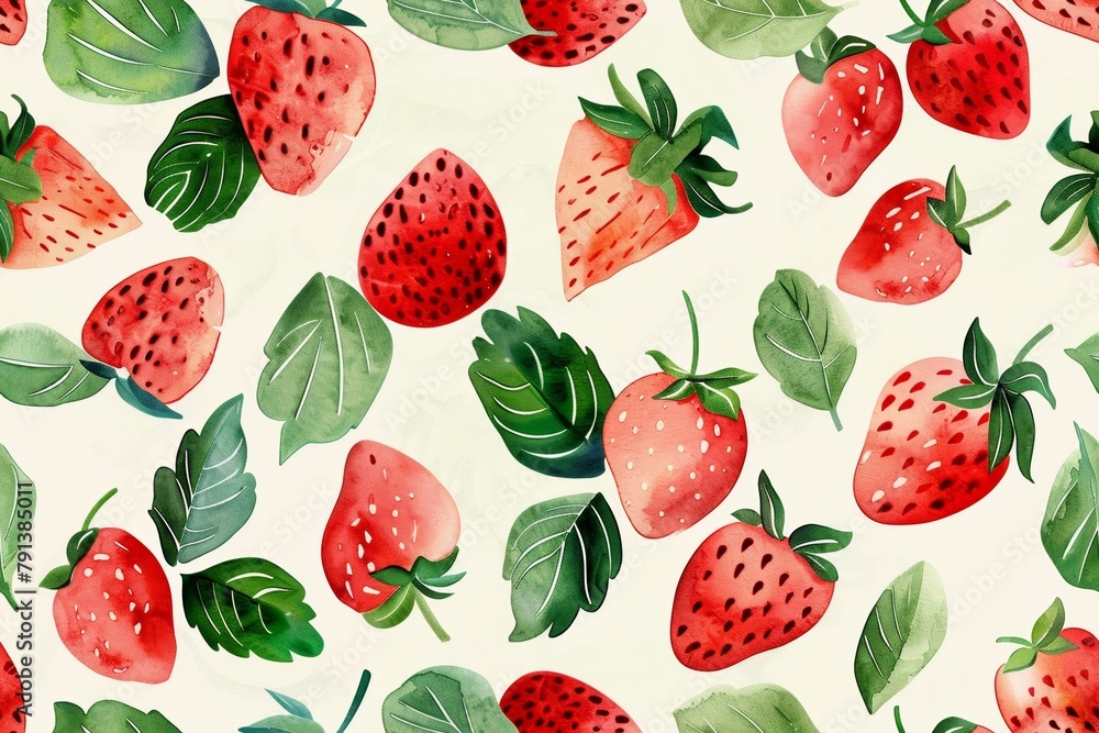 Seamless pattern of watercolor strawberries Seamless pattern of watercolor strawberries