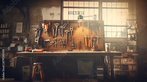 A wall of tools and a shelf with the word mechanic on it