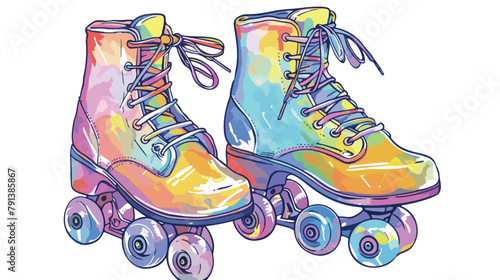 Retro laced boots colorful illustration. Quad roller