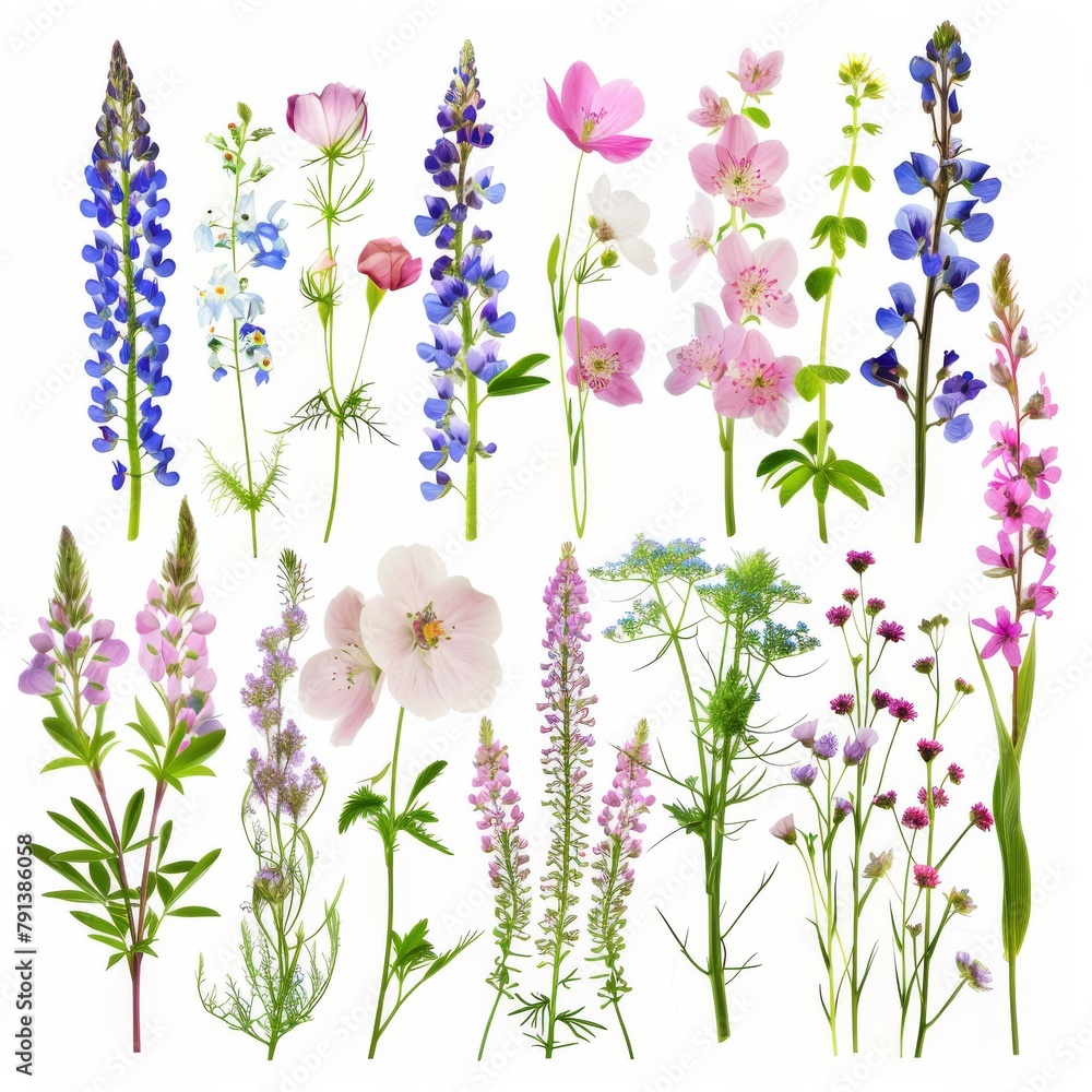 Obraz premium Colorful Collection of Pressed Wild Meadow Flowers