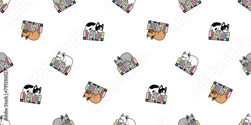 dog seamless pattern french bulldog sleeping book puppy vector bone pet toy doodle cartoon tile background gift wrapping paper repeat wallpaper scarf isolated illustration design