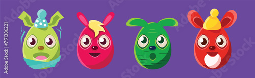 Bunny in Shape of Oval Egg of Different Color Vector Set