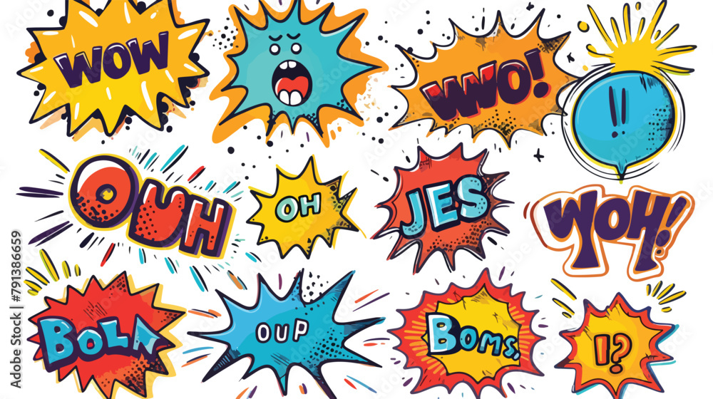 Comic sound speech effect bubbles set isolated on white background 