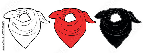 Head bandanas set. Fashionable white, red and black headband