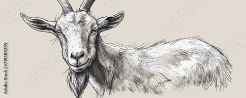 goat Engraving style. Simple pencil drawing vector