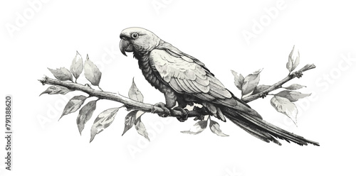 parrot Engraving style. Simple pencil drawing vector