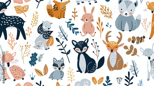 Scandinavian pattern with cute animals. Endless background