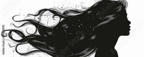 Silhouette of a beautiful girl with long hair in profile sketch hand drawn in doodle style. vector simple illustration