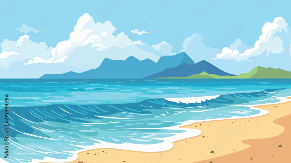 Sea beach. Landscape illustration. Pure light sand. background
