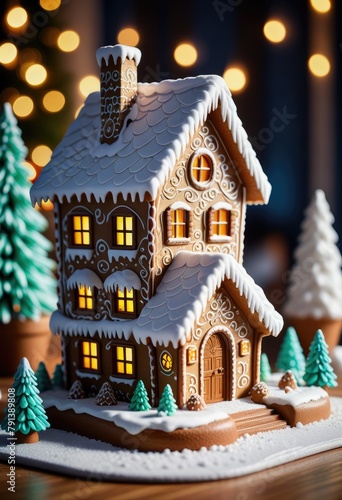 A charming gingerbread house rendered in delightful cartoon-style whimsy 