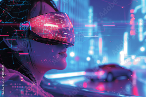 illustrating innovative technologies and the future, such as artificial intelligence in education and medicine, smart home gadgets, electric cars and autonomous vehicles. 