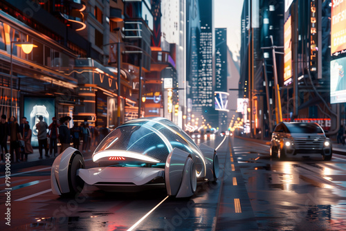 illustrating innovative technologies and the future, such as artificial intelligence in education and medicine, smart home gadgets, electric cars and autonomous vehicles. 