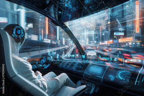 illustrating innovative technologies and the future, such as artificial intelligence in education and medicine, smart home gadgets, electric cars and autonomous vehicles. 