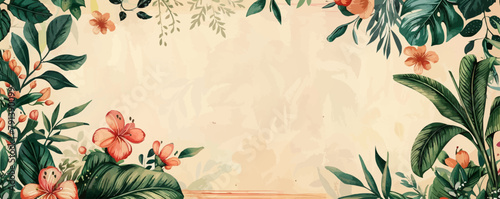 A flowery background with a pink flower in the foreground