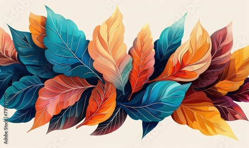 Beautiful illustration of colorful leaves, Generative AI