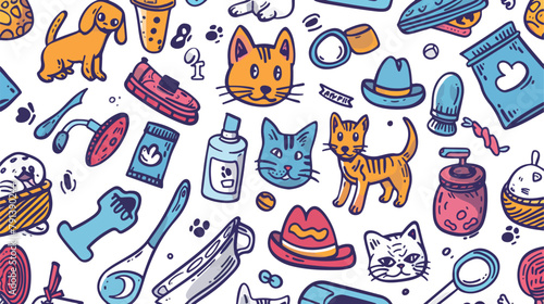 Seamless pattern with pet store products for cats and