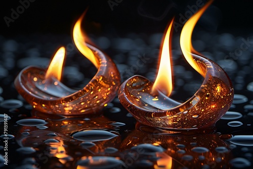 Burning diya on black background,  Diwali festival concept photo