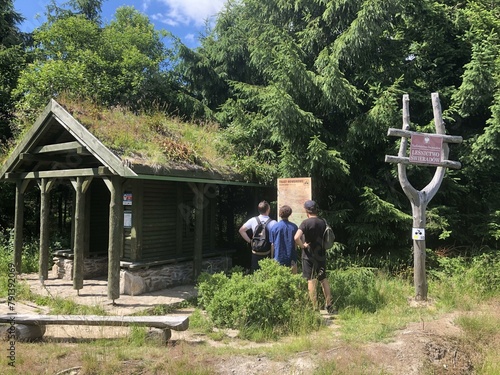 person in the garden
nature. journey. three travelers. people travel. friends on a hike. house in the forest