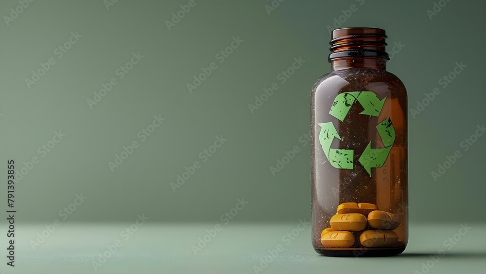 Ecofriendly pill bottle with recycling symbol encourages responsible