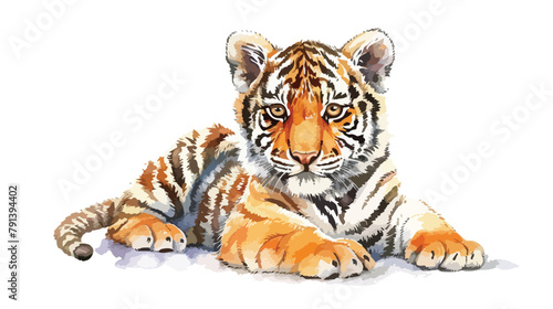 Cute tiger water color tiger cub with brown stripes 