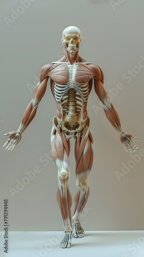 Conceptual anatomy skinless human body, muscle system set photo