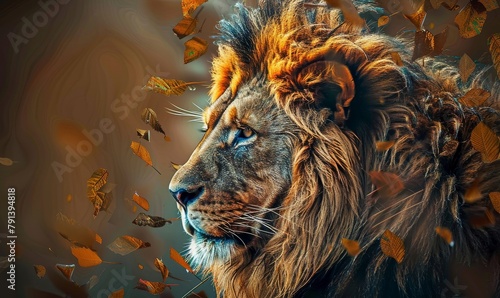 Lion animal abstract wallpaper. Contrast background panthera in vivid colors  Generative AI
