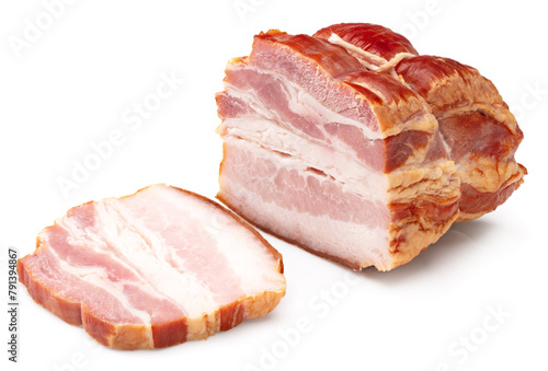 smoked pork brisket isolated on white background. clipping path