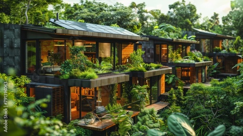 A house with an abundance of plants growing on its roof, creating a green and eco-friendly rooftop