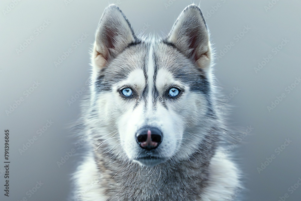 Portrait of a siberian husky dog with blue eyes