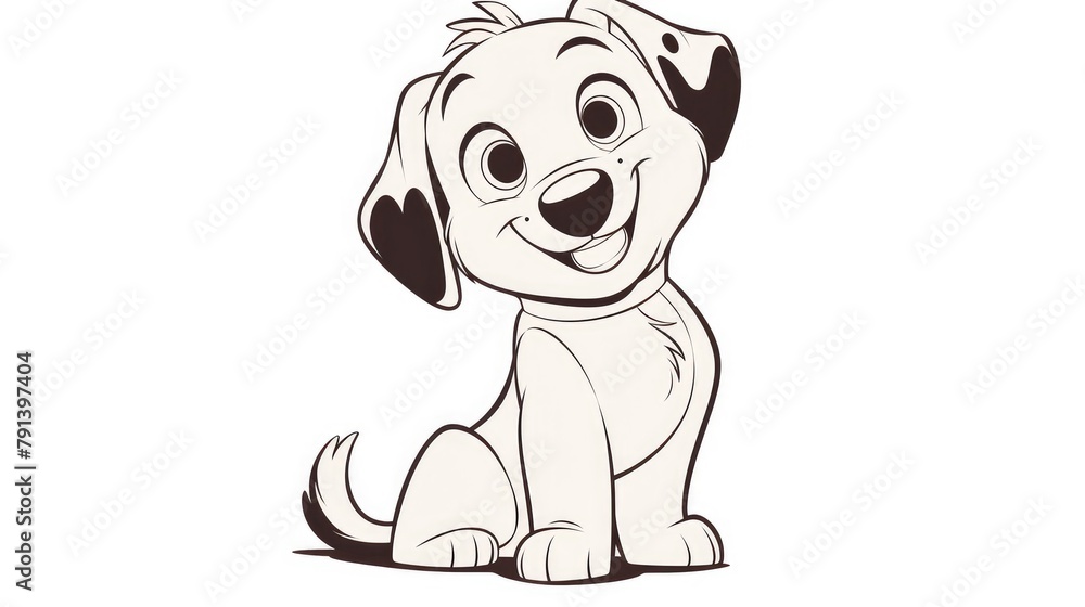 Illustrated 2d of a cartoon dog on a coloring page Illustrated 2d of a cartoon dog on a coloring page